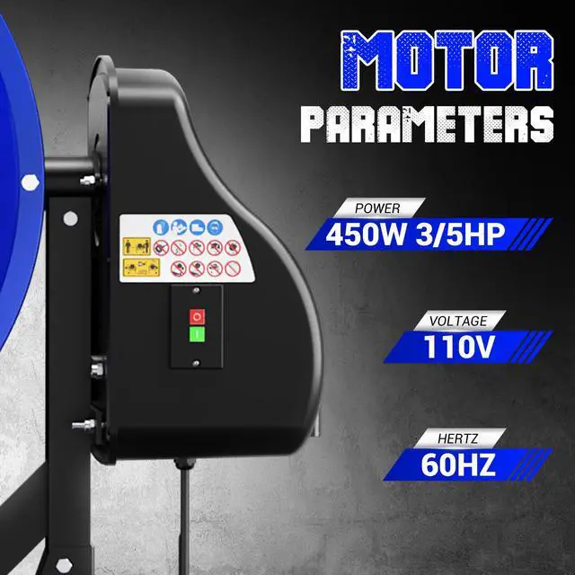 Alt view image 4 of 6 - 4.3 Cu.Ft Concrete Mixer, 450W (3/5HP) Heavy Duty Portable Cement Mixer with Wheel & Stand for Mortar, Stucco, Fodder - Blue Construction Mixing Machine