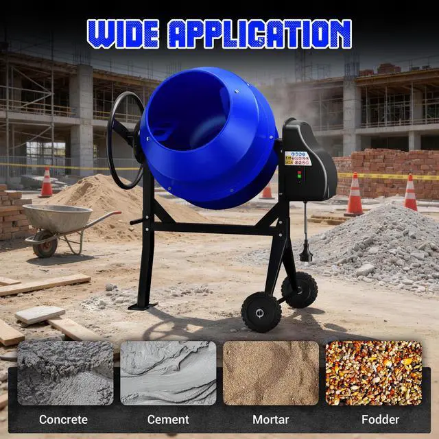 Alt view image 6 of 6 - 4.3 Cu.Ft Concrete Mixer, 450W (3/5HP) Heavy Duty Portable Cement Mixer with Wheel & Stand for Mortar, Stucco, Fodder - Blue Construction Mixing Machine