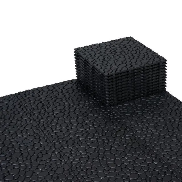 Alt view image 2 of 6 - Plastic Interlocking Cobbled Stone Tile (60PCS) 12" x 12", Patio Tiles Outdoor Waterproof Non Slip, Interlocking Drainage Tiles for Pool, Basement, Shower, Bathroom, Backyard, Garden (Black)