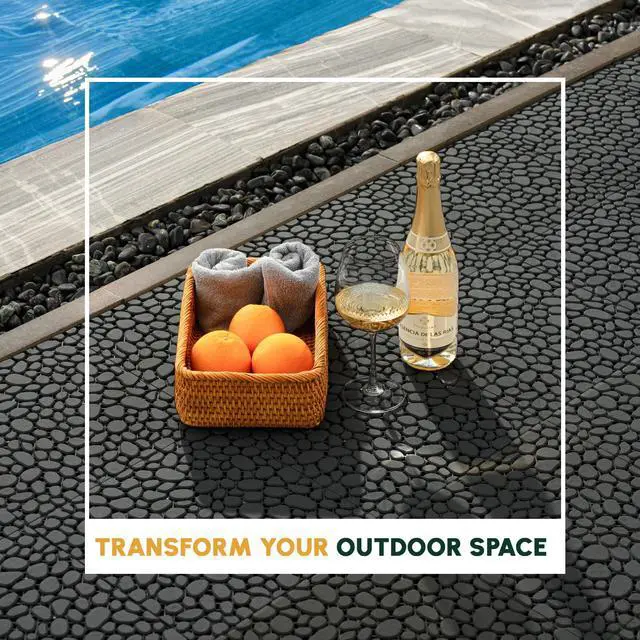 Alt view image 5 of 6 - Plastic Interlocking Cobbled Stone Tile (60PCS) 12" x 12", Patio Tiles Outdoor Waterproof Non Slip, Interlocking Drainage Tiles for Pool, Basement, Shower, Bathroom, Backyard, Garden (Black)