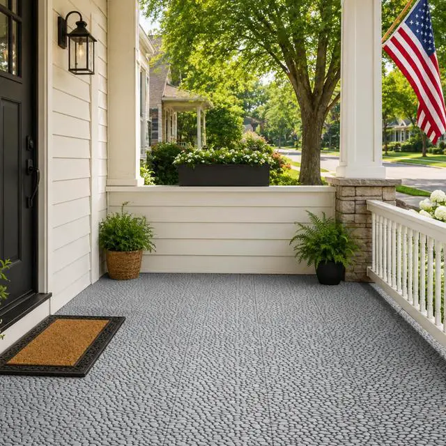 Main image of Plastic Interlocking Cobbled Stone Tile (60PCS) 12" x 12", Patio Tiles Outdoor Waterproof Non Slip, Interlocking Drainage Tiles for Pool, Basement, Shower, Bathroom, Backyard, Garden (Gray)
