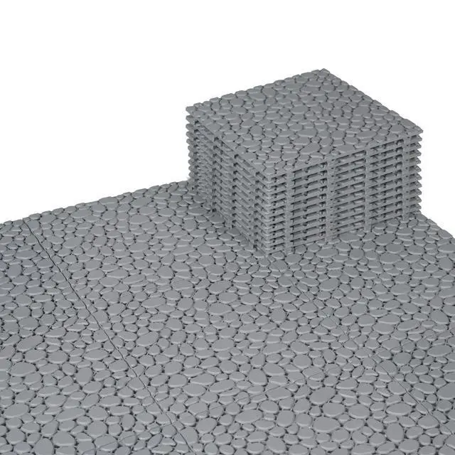 Alt view image 2 of 6 - Plastic Interlocking Cobbled Stone Tile (60PCS) 12" x 12", Patio Tiles Outdoor Waterproof Non Slip, Interlocking Drainage Tiles for Pool, Basement, Shower, Bathroom, Backyard, Garden (Gray)