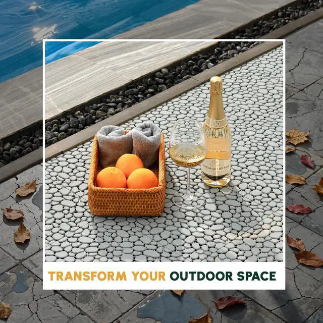 Alt view image 6 of 6 - Plastic Interlocking Cobbled Stone Tile (60PCS) 12" x 12", Patio Tiles Outdoor Waterproof Non Slip, Interlocking Drainage Tiles for Pool, Basement, Shower, Bathroom, Backyard, Garden (Gray)