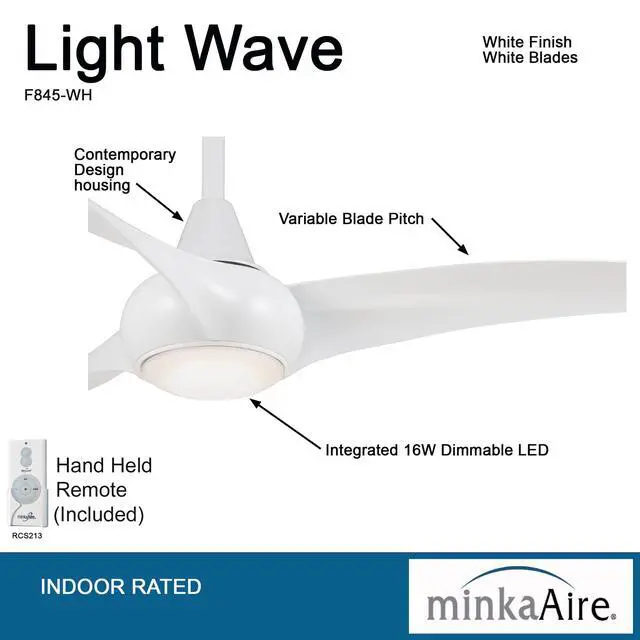 Alt view image 2 of 6 - F845-WH Light Wave 44" Ceiling Fan with LED Light and Remote Control in White Finish