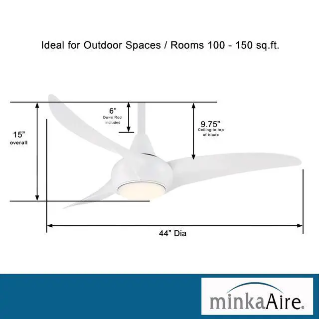 Alt view image 3 of 6 - F845-WH Light Wave 44" Ceiling Fan with LED Light and Remote Control in White Finish