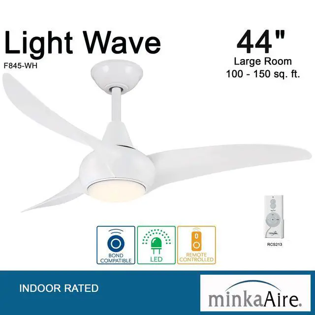 Alt view image 4 of 6 - F845-WH Light Wave 44" Ceiling Fan with LED Light and Remote Control in White Finish