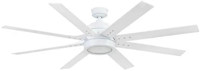 Main image of Ceiling Fans Xerxes Modern 62 Inch Ceiling Fan with Light, Remote Control Fan, LED Indoor Fan with 8 Blades, White and Gray Wash Blade Finish Options, White (51628-01)