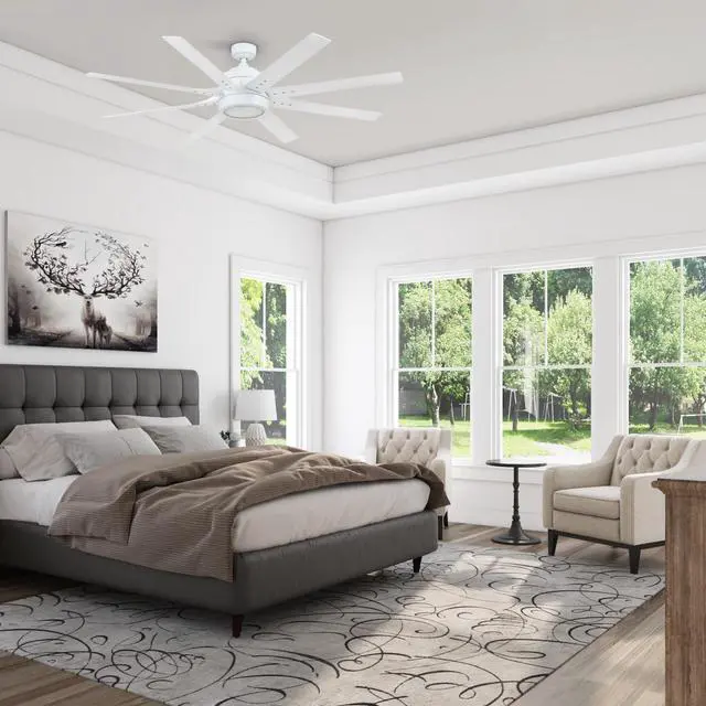 Alt view image 3 of 6 - Ceiling Fans Xerxes Modern 62 Inch Ceiling Fan with Light, Remote Control Fan, LED Indoor Fan with 8 Blades, White and Gray Wash Blade Finish Options, White (51628-01)