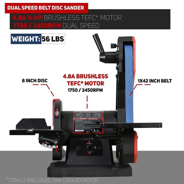 Alt view image 5 of 6 - Dual Speed 1" x 42" Belt Disc Sander Combo, Bench Knife Sharpener with Large Work Table, Professional Benchtop Belt Sander with Direct-drive 4.8A Brushless Motor for Metalworking, BD1801DS