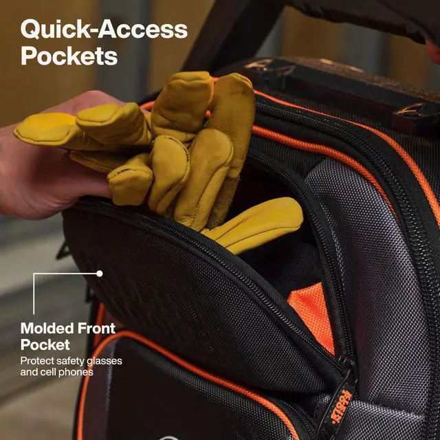 Alt view image 5 of 6 - 55604 Rolling Tool Backpack, Tool Bag with 28 Pockets, Heavy Duty Retractable Handle, Large Storage Interior, 3-Inch Wheels