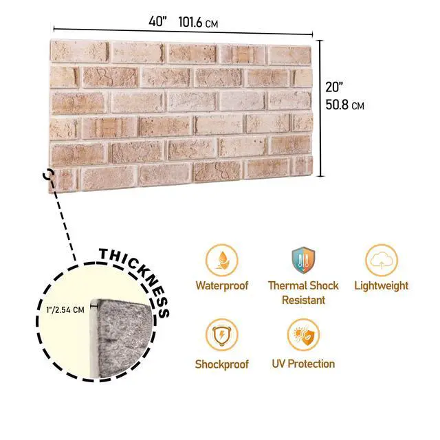 Alt view image 3 of 6 - 3D Faux Brick Wall Panels Lightweight Styrofoam Cladding for Interior & Exterior Use | DIY Decorative Panels | 9 Pack (40"x20") | Ideal for Living Room, Kitchen, Outdoor Walls Sandstone