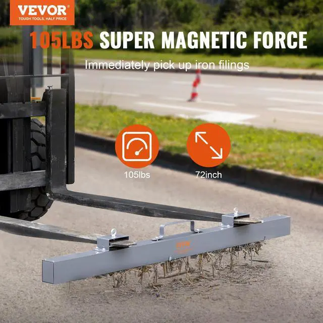 Alt view image 2 of 6 - Hanging Magnetic Sweeper Pickup Tool, 105lbs Nail Hang-Type Magnetic Forklift Sweeper, Industrial Grade Magnets Steel Material Hunting Accessories for Picking Up Nails Bolts Iron Chips Metals