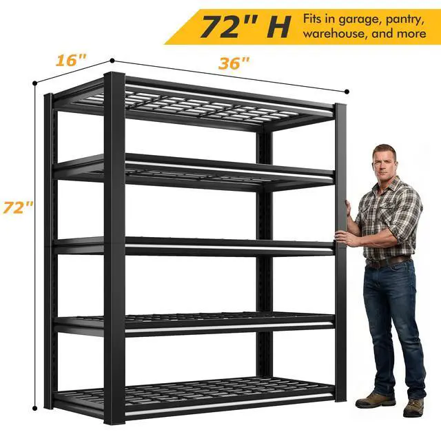 Alt view image 2 of 6 - Garage Shelving 3200LBS, 5-Tier Storage Shelves, Adjustable Industrial Metal Shelving Unit for Garage, Basement, Pantry, Warehouse,Commercial, 36" W x 16" D x 72" H, 2 Pack
