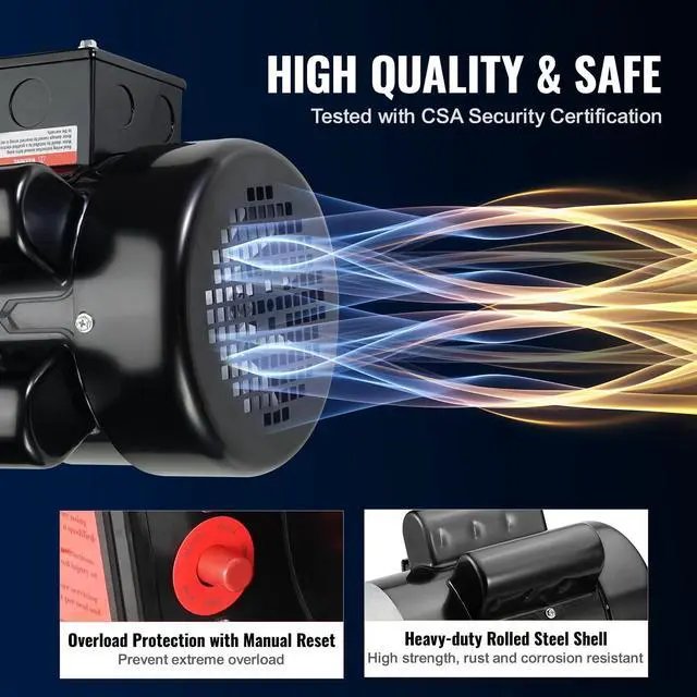 Alt view image 5 of 6 - 1.5HP Electric Motor 1725 RPM, AC 115V/230V, 56C Frame, Air Compressor Motor Single Phase, 5/8" Keyed Shaft, CW/CCW R