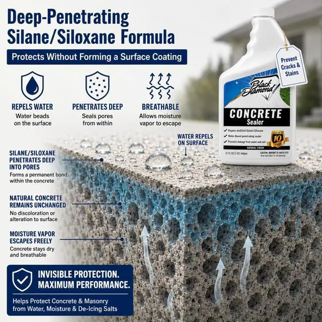 Alt view image 3 of 6 - Concrete Sealer Clear Penetrating Waterproofing Spray. The Best Most Durable Sealant for Driveways, Cement Patio Pavers, Brick, Stone Or Any Outdoor Hard Surface. Easy, Long-Lasting Natural Look
