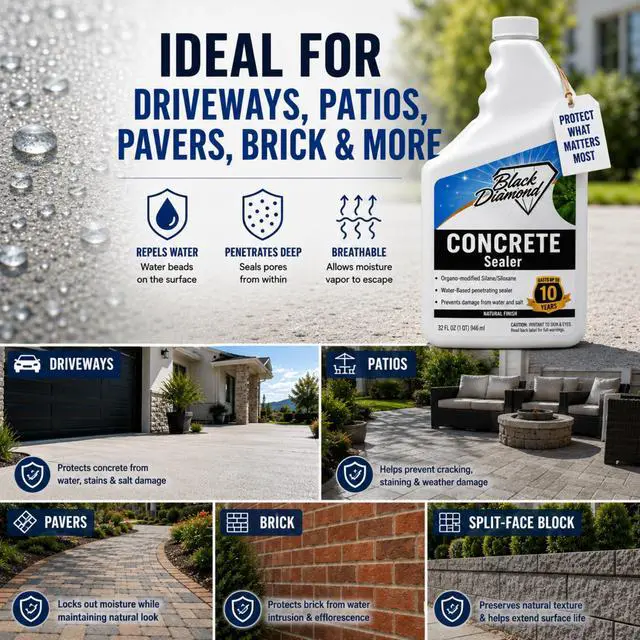 Alt view image 4 of 6 - Concrete Sealer Clear Penetrating Waterproofing Spray. The Best Most Durable Sealant for Driveways, Cement Patio Pavers, Brick, Stone Or Any Outdoor Hard Surface. Easy, Long-Lasting Natural Look