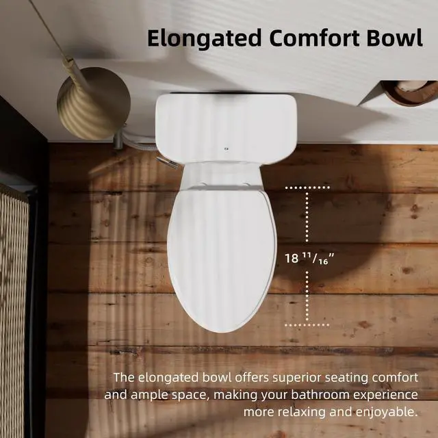 Alt view image 6 of 6 - 17 Inch Two Piece Toilet, 17.9 Tall Toilets for Bathrooms, Elongated Bowl & ADA Comfort Chair Height Toilet, Soft-Closing Seat, 1.28 GPF Siphon Flush, High-Efficiency, 12" Rough-In