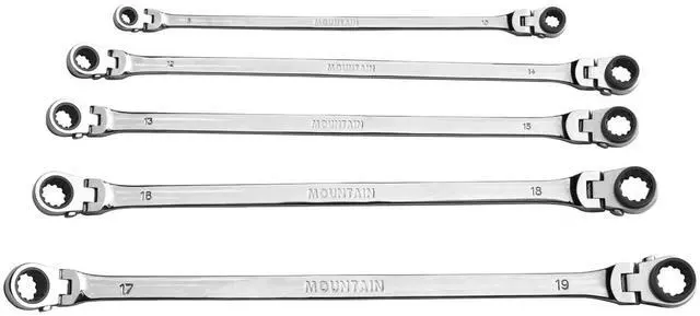 Main image of RM6, 5 Piece Metric Double Box Universal Spline Reversible Ratcheting Wrench Set, Extra Long Chrome Vanadium Steel, 90 Tooth, 4 Degree Swing Arc, Flexible Design for Hard to Reach Fasteners