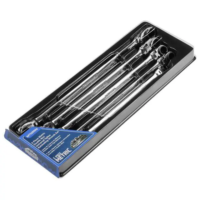 Alt view image 2 of 6 - RM6, 5 Piece Metric Double Box Universal Spline Reversible Ratcheting Wrench Set, Extra Long Chrome Vanadium Steel, 90 Tooth, 4 Degree Swing Arc, Flexible Design for Hard to Reach Fasteners