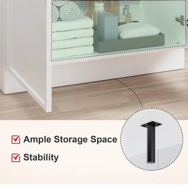 Alt view image 4 of 6 - 36 Inch Bathroom Vanity with Sink, Wood Modern Bathroom Vanity, Freestanding Bathroom Vanity Cabinet with Double Soft Closing Doors & Large Storage Space, White Vanity