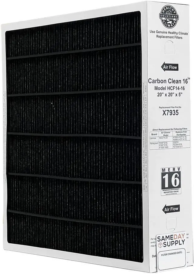 Main image of X7935 20x20x5 Healthy Climate Carbon-Clean MERV 16 Filter Bundle with Same Day Supply Filter Change Reminder Magnet (1-Pack)