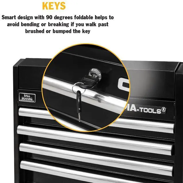 Alt view image 5 of 6 - 26-Inch 4-Drawer Portable Tool Chest, Metal Storage Organizer Box, Black - Work Toolbox for Home Garage and Workshop with Locking Lid and Ball Bearing Slides