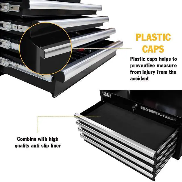 Alt view image 6 of 6 - 26-Inch 4-Drawer Portable Tool Chest, Metal Storage Organizer Box, Black - Work Toolbox for Home Garage and Workshop with Locking Lid and Ball Bearing Slides