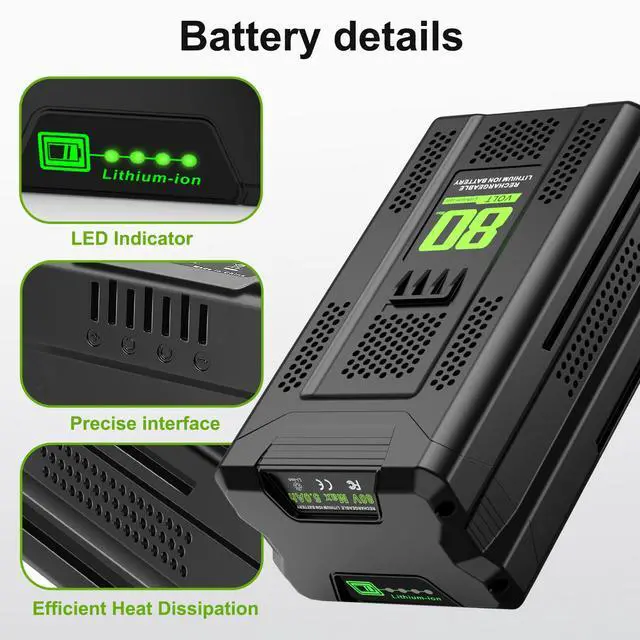 Alt view image 2 of 6 - 1 Pack 80V 5.0Ah Battery Replacement for Greenworks 80V Pro Battery, Compatible with Greenworks 80Volt Power Tools and Chargers