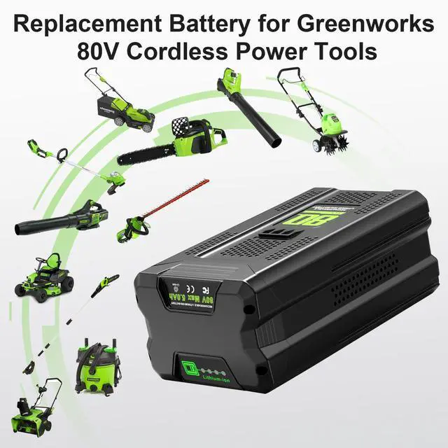 Alt view image 4 of 6 - 1 Pack 80V 5.0Ah Battery Replacement for Greenworks 80V Pro Battery, Compatible with Greenworks 80Volt Power Tools and Chargers