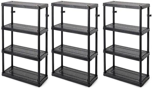Main image of 4 Shelf Fixed Height Medium Duty Storage Unit 14 x 32 x 54.5 Organizer System for Home, Garage, Basement, & Laundry, Black (3 Pack)