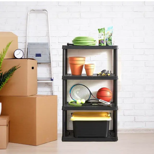 Alt view image 2 of 6 - 4 Shelf Fixed Height Medium Duty Storage Unit 14 x 32 x 54.5 Organizer System for Home, Garage, Basement, & Laundry, Black (3 Pack)