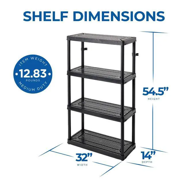 Alt view image 3 of 6 - 4 Shelf Fixed Height Medium Duty Storage Unit 14 x 32 x 54.5 Organizer System for Home, Garage, Basement, & Laundry, Black (3 Pack)