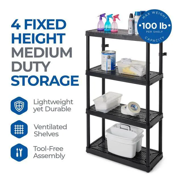 Alt view image 4 of 6 - 4 Shelf Fixed Height Medium Duty Storage Unit 14 x 32 x 54.5 Organizer System for Home, Garage, Basement, & Laundry, Black (3 Pack)