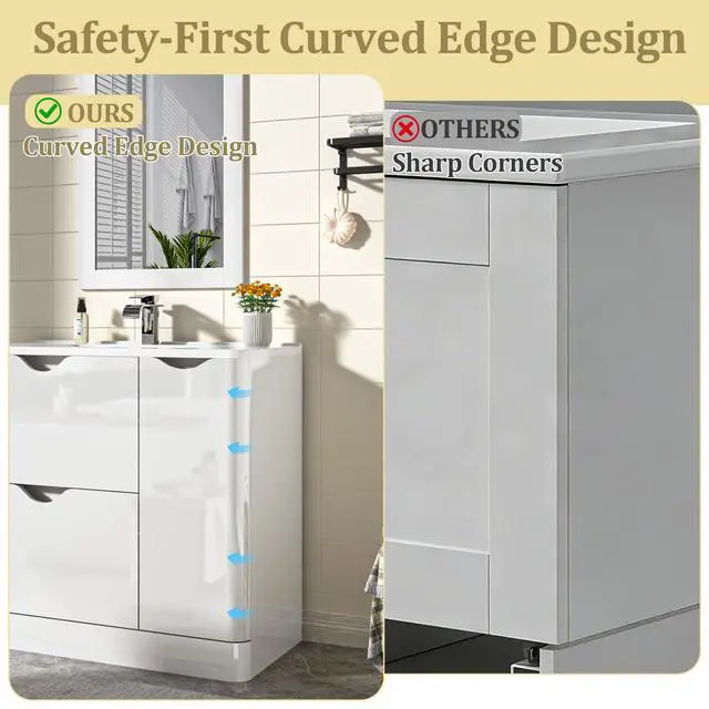 Alt view image 5 of 6 - 36 Inch Bathroom Vanity with Sink,Mirror,Faucet Set, Modern High Gloss Freestanding Bathroom Storage Vanity Cabinet Set,2 Drawers,Ceramic Storage Cabinet with Sink Combo Set,White
