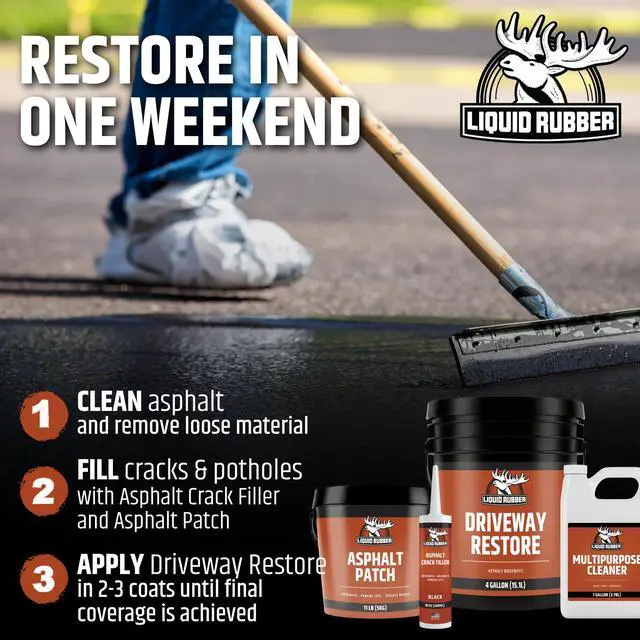 Alt view image 5 of 6 - Driveway Restore Sealant - Highly Flexible Asphalt Coating Fills Cracks and Revitalize, Kit- Includes 4 Gallon Sealer, Crack Filler 10.2 oz 4 Pack, Patio Cleaner 1 Gallon