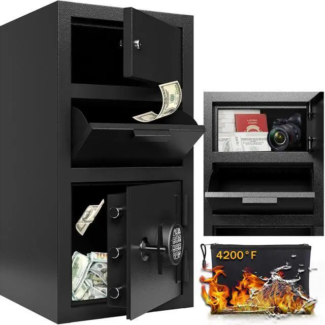 Main image of 4 CUB Heavy Duty Dual Door Safe Box Fireproof Waterproof, Money Safe Box with Anti-Fishing & Free Fireproof Bag for Home, Office, Jewelry, Documents(4.0 Cuft Double Door Drop Safe)
