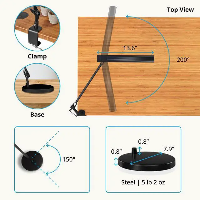 Alt view image 5 of 6 - UPLIFTDESK E7 LED Desk Lamp Adjustable 3 Color Modes, Dimmable Home Office Desk Light for Standing Desk, Dual Monitors, Aluminum Task Lamp (Silver Lamp, Silver Base)