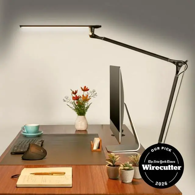 Alt view image 3 of 6 - UPLIFTDESK E7 LED Desk Lamp - Adjustable 3 Color Modes, Dimmable Home Office Desk Light for Standing Desk, Dual Monitors, Aluminum Task Lamp (Silver Base)