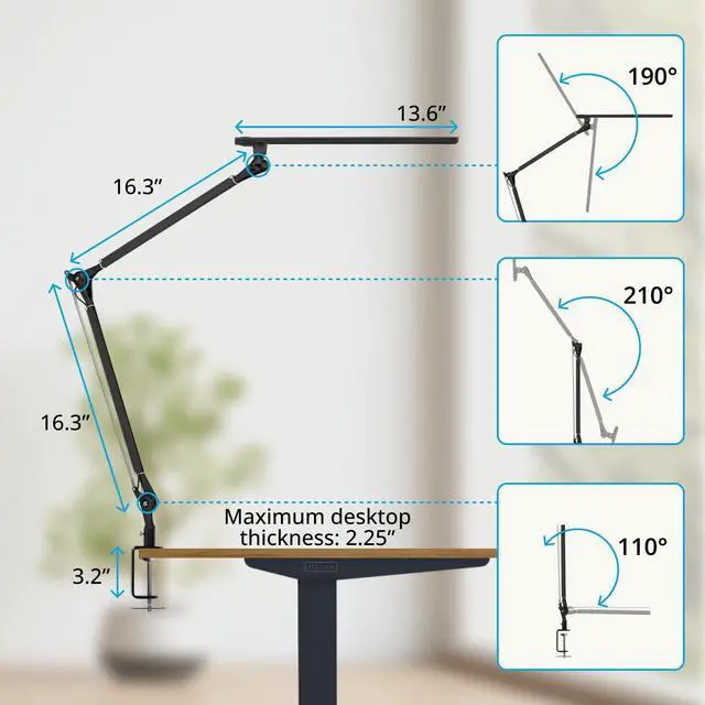Alt view image 4 of 6 - UPLIFTDESK E7 LED Desk Lamp - Adjustable 3 Color Modes, Dimmable Home Office Desk Light for Standing Desk, Dual Monitors, Aluminum Task Lamp (Silver Base)