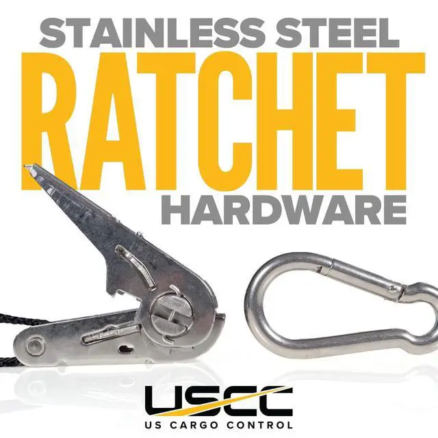 Alt view image 4 of 6 - Stainless Steel Ratchet Straps with Carabiner Hooks 1" X 10' (10 Pack), 500 LBS Break Strength, Marine Tie Down Straps for Boats, ATVs, Trees, Camping, Snow, Saltwater Applications