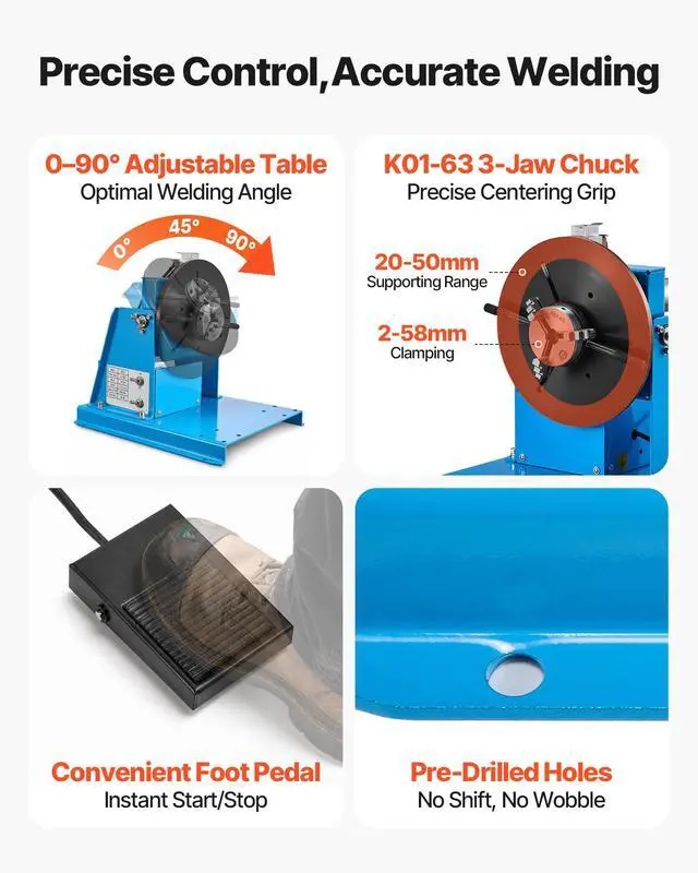 Alt view image 6 of 6 - Rotary Welding Positioner 10KG, 1-12 RPM 20W, Adjustable 0-90° Turntable with 8.1 Inch 3-Jaw Chuck, Compact Welder Machine for Precision Cutting, Grinding, Assembly, and Testing