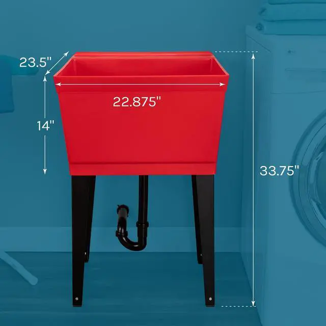 Alt view image 2 of 6 - 19 Gallon Utility Sink Laundry Tub by with Adjustable Metal Legs, Ideal for Laundry room, Basement, or Garage Workshop. Heavy Duty Shop Sink. No Faucet Included