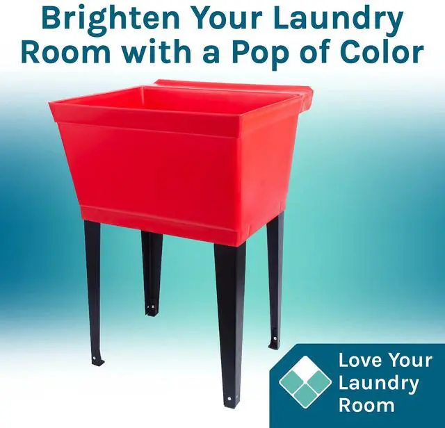 Alt view image 3 of 6 - 19 Gallon Utility Sink Laundry Tub by with Adjustable Metal Legs, Ideal for Laundry room, Basement, or Garage Workshop. Heavy Duty Shop Sink. No Faucet Included