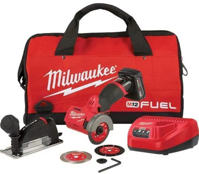 Main image of M12 FUEL 3" Compact Cut Off Tool Kit - 24V, 4Ah, 4A, 1.5E+3 RPM, 3" Max. Chuck Size, Black/Red