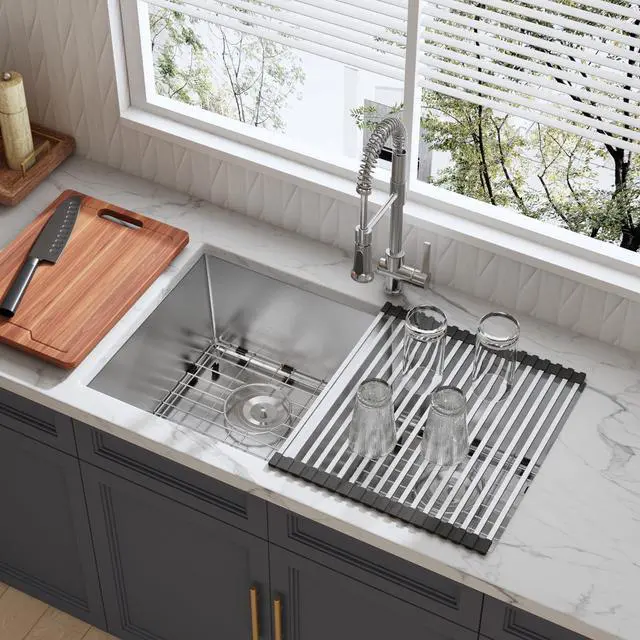 Main image of 32 Inch Undermount Double Bowl Handmade 50/50 Kitchen Sink | 304 Stainless Steel, 16 Gauge Thickness, X Drain Line Design, Accessories Combo Included, Large Capacity, 32" x 19" x 10"