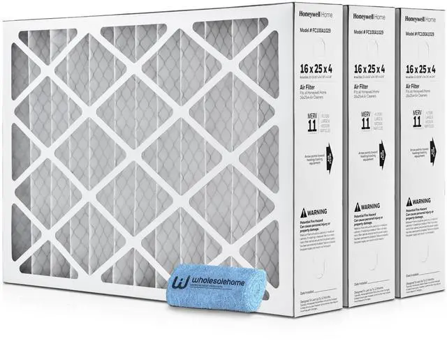 Main image of 16x25x4 Air Filter Replacement MERV 11, FC100A1029 Pleated HVAC AC Furnace Filters with Cleaning Cloth, 3-Pack (Actual Size: 15.94 x 24.86 x 4.38 Inches)