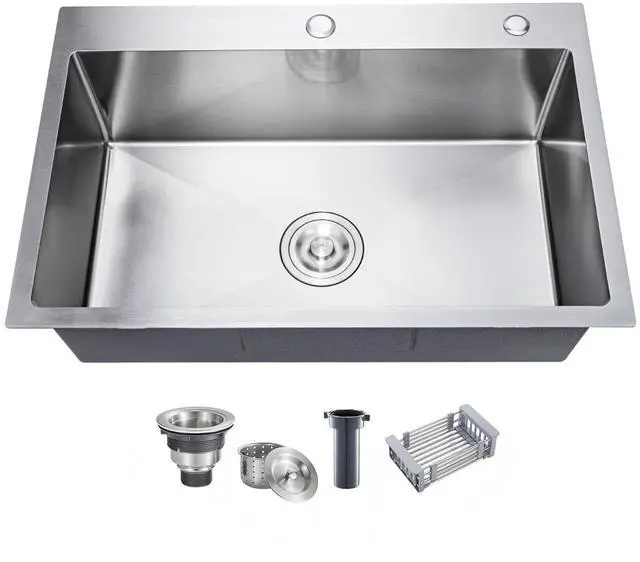 Main image of 33 Inch Drop In Kitchen Sink, 16 Gauge Stainless Steel Kitchen Sink Single Bowl Sinks with Drain Strainer (33"x19"x9")