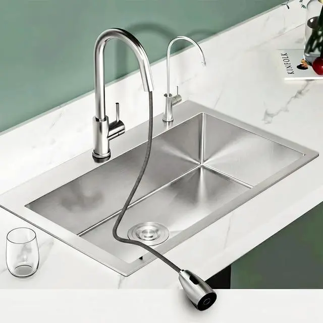 Alt view image 3 of 6 - 33 Inch Drop In Kitchen Sink, 16 Gauge Stainless Steel Kitchen Sink Single Bowl Sinks with Drain Strainer (33"x19"x9")