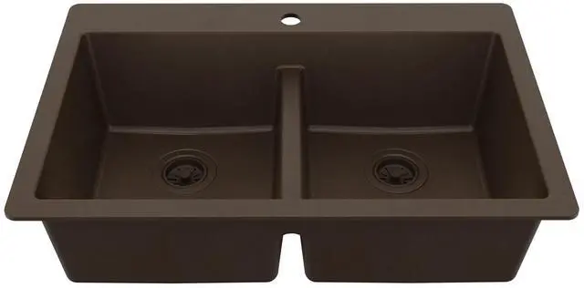 Main image of 33" Brown Quartz Composite Double Bowl Kitchen Sink Top Mount Drop-In 50/50 Low Divider, 80% Natural Quartz, 535°F Heat Resistant, Sound Dampening, Granite Composite, QT-810