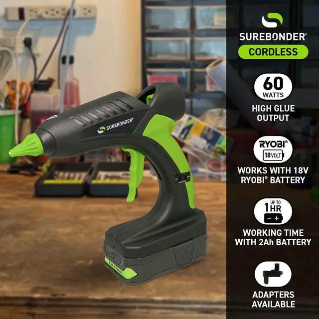 Alt view image 2 of 6 - 60 Watt Ryobi Type 18 Volt Battery Powered Cordless Professional Heavy Duty Full Size Hot Glue Gun with Battery and Charger Included